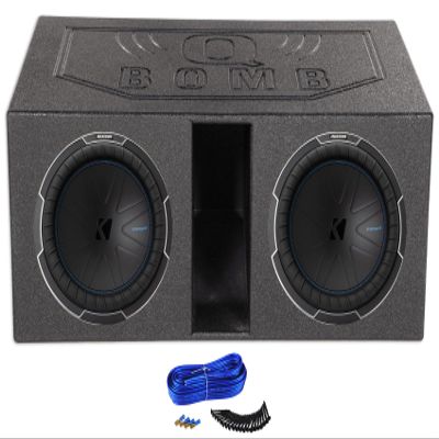 Audiosavings Bundle: (2) Kicker 51CWQ122 COMP Q 12" Car Stereo Subwoofer Bundle with Rockville Dual 12" Vented Subwoofer Sub Box Enclosure & Dual Sub Box Enclosure Installation Kit (4 Items)