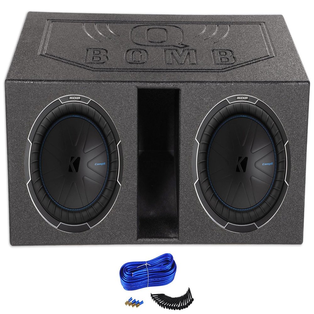 Audiosavings Bundle: (2) Kicker 51CWQ122 COMP Q 12" Car Stereo Subwoofer Bundle with Rockville Dual 12" Vented Subwoofer Sub Box Enclosure & Dual Sub Box Enclosure Installation Kit (4 Items)