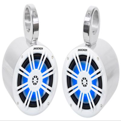 Audiosavings Bundle: (2) Kicker 51KM604WL KM60 6.5" 50w Marine Boat Speakers with Pair Rockville MAC65S 6.5" Polished Silver Aluminum Wakeboard Tower Speaker Enclosures (2 Items)