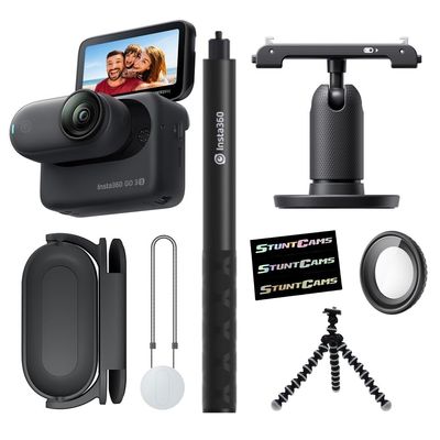Insta360 GO 3S Midnight Black (128GB) with Extendable Selfie Sticks 4K Video Small & Lightweight Action Camera Hands-Free POV, Stabilization, Multifunctional Waterproof Content