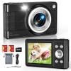 Upgrade Digital Camera, 56MP FHD 1080P for Kids with 16x Zoom Anti Shake, 32GB TF Card, Two Batteries, Lanyard, Compact Small for Boys Girls Black view 1