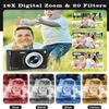 Upgrade Digital Camera, 56MP FHD 1080P for Kids with 16x Zoom Anti Shake, 32GB TF Card, Two Batteries, Lanyard, Compact Small for Boys Girls Black view 3