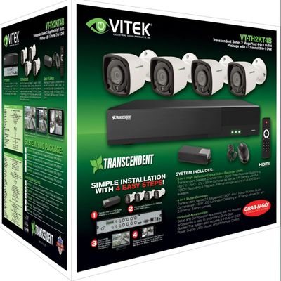 Vitek VT-TH2KT42TB-2-4 Channel 1080P 4-in-1 DVR, 2TB, 4 X 2MP Bullet Cameras, 2.8mm Lens