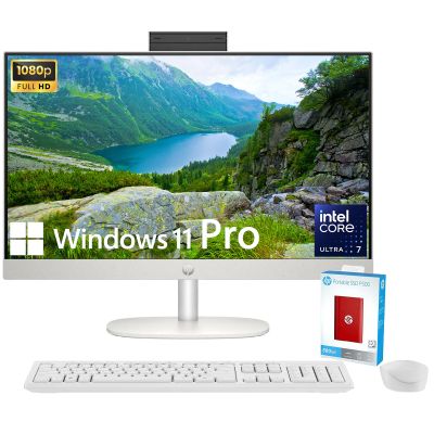 HP 27" All-in-One Desktop Computer, FHD IPS Display, 12-core Intel Core Ultra 7-155U Processor, 64GB DDR5, 2TB SSD, Wi-Fi 6, HDMI, Wireless KB&Mouse, Windows 11 Pro, + 500G P500 Portable SSD