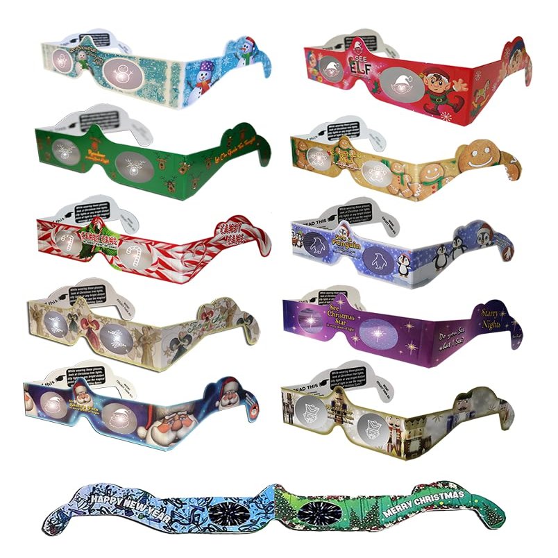 HolidayEyes(R) Christmas Glasses 10 Pair Variety Pack - See Santa, Snowman, Reindeer, Candy Canes, Elves, Angel, Penguin, etc and 1 Christmas/New Years Fireworks Glasses - ready to wear