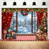 15X10ft Christmas Photography Backdrop Winter Christmas Wooden Window Decoration Kids Photography Backdrop Farmhouse Snow Pine Tree Party Decor Photo Backdrops Cabin Xmas Photo Booth Props Background view 3