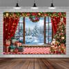 15X10ft Christmas Photography Backdrop Winter Christmas Wooden Window Decoration Kids Photography Backdrop Farmhouse Snow Pine Tree Party Decor Photo Backdrops Cabin Xmas Photo Booth Props Background view 4