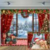 10x8ft Christmas Photography Backdrop Winter Christmas Wooden Window Decoration Kids Photography Backdrop Farmhouse Snow Pine Tree Party Decor Photo Backdrops Cabin Xmas Photo Booth Props Background view 1