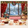 10x8ft Christmas Photography Backdrop Winter Christmas Wooden Window Decoration Kids Photography Backdrop Farmhouse Snow Pine Tree Party Decor Photo Backdrops Cabin Xmas Photo Booth Props Background view 2