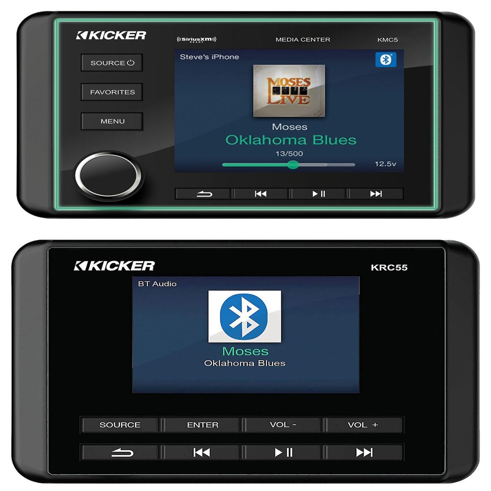 Kicker Bundle: (1) Kicker 46KMC5 Marine 3" Receiver w/Bluetooth/AM/FM/Sirius Ready/Weather-Band Tuner Bundle with (1) Kicker 47KRC55 KRC55 Digital LCD IP67 Remote Control (2 Items)