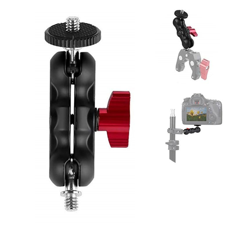 HuaerHui Double Ball Head Mount Multi-Function Aluminum Mini Magic Arm with 1/4-20 Screw for Monitor/LED Light/Microphone, Max Load up to 4.4lb