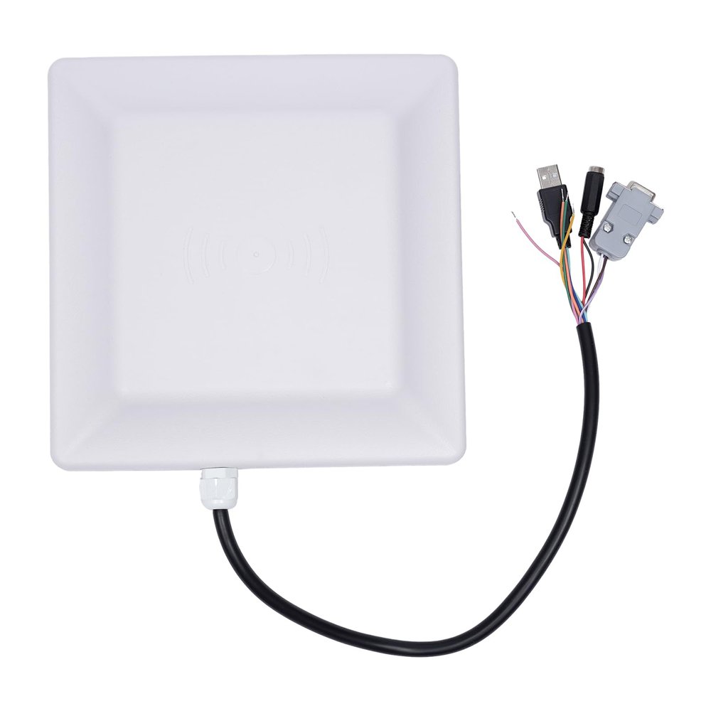 5M Card Reader UHF RFID Long Range with 8DBI Antenna Supports RS232 RS485 Wiegand Interfaces Acting Distance 6M to 8M for Parking Barrier Gate Access Control Kit Warehouse Management