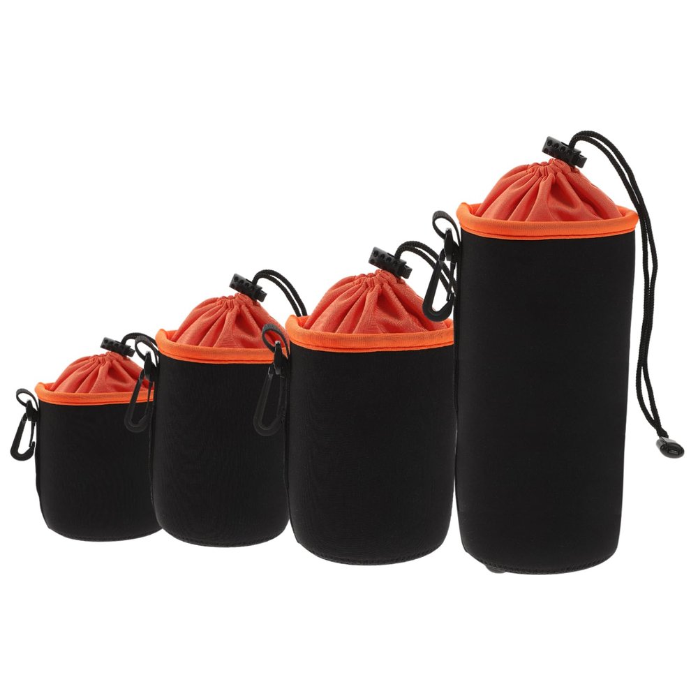 CAXUSD 4pcs Thickened Dslr Camera Lens Bag Drawstring Storage Pouch Belt Clips Lens Protector for Photography