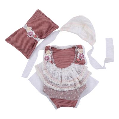 0-1Month Newborn Photography Props Baby Hat Headband with Lace Romper Bodysuits Outfit Infant Girls Photography Clothing