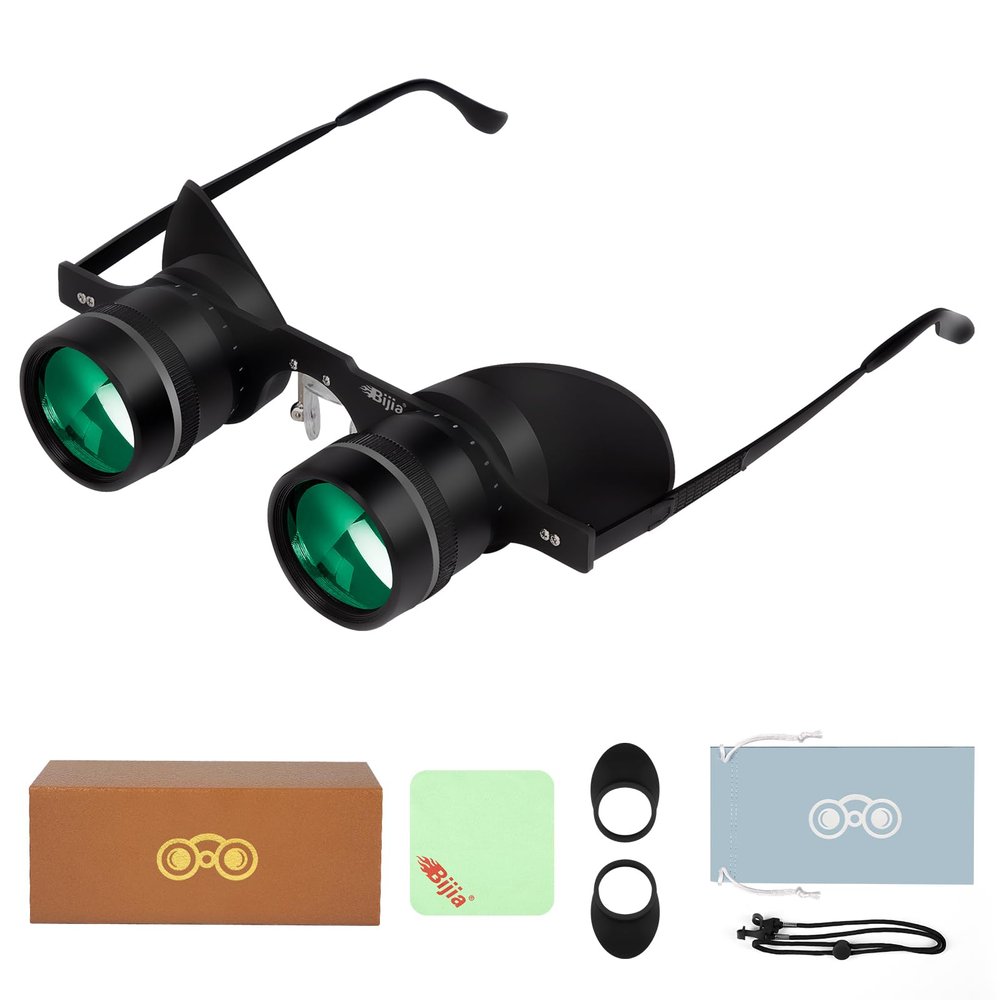 BIJIA 3X Opera Binocular Glasses, Hands-Free Lazy Glasses Binoculars Lightweight for Fishing, Bird Watching, TV, Sports, Concerts, Theater and Sightseeing, for Adults Men Women(Upgraded HD Green Film)