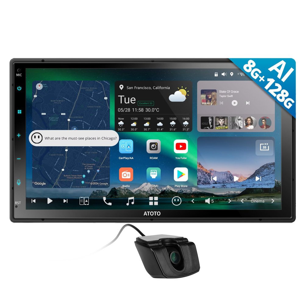 ATOTOZONE AC-FHD02DV FHD 1080P On-Dash DVR Camera,for X10G2B7E,7inch Double Din Android Car Stereo, Talk to ChatGPT AI, 4G LTE, Wireless Carplay & Android Auto,Dual Phone Connection & BT,8G+128G