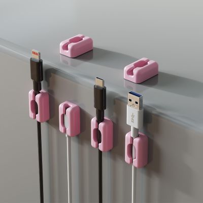 6 Pack Pink Magnetic Cable Clips, Silicone Cable Management Under Desk with Magnetic Base for Iron Things, Phone Charger Cord Holder for Nightstand, Desk, Car, Wall