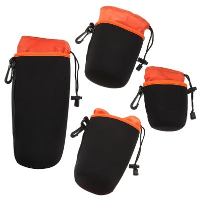 PHENOFICE 4pcs Camera Lens Case Drawstring Storage Pouch for Dslr Lens Sleeve for Outdoor Use