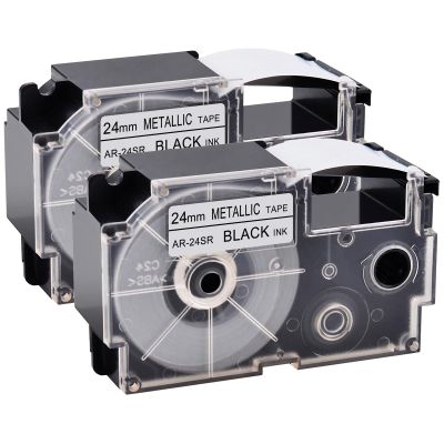 GREENCYCLE 2PK Compatible for XR-24SR XR-24SR2S AR-24SR 24mm 1" EZ Black on Silver Label Maker Tape for CWL300 KL-430 KL-820 KL-7000 KL-7200 KL-8100 KL-8200 KL-C500 Label Printer