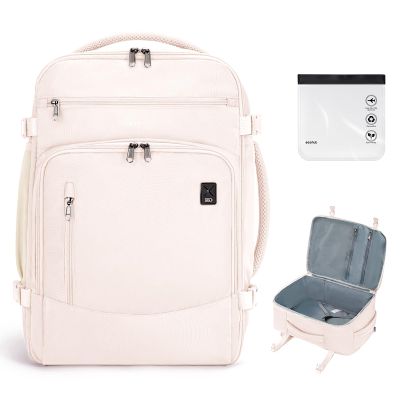 ECOHUB Travel Backpack for Women, 18x14x8 Spirit Airlines Personal Item Bag with Clear Toiletry Bag, Laptop Carry on Backpack with USB Port, Airline Approved Under Seat 14 Pockets 30L, Beige