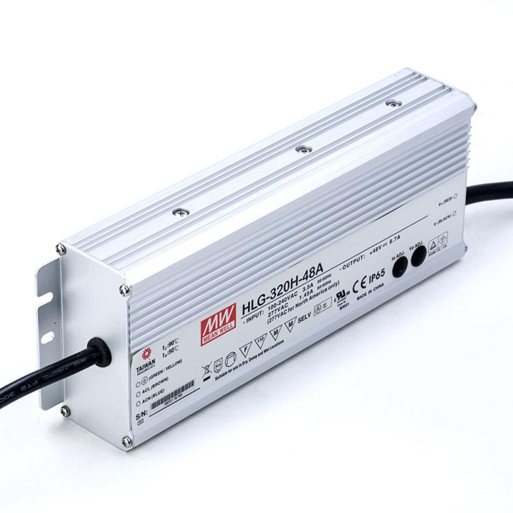 DrapeMania HLG-320H-48A LED Driver: 320W, 48V/6.7A, IP65 Waterproof, 95% Efficiency, Flicker-Free, Dimmable, Wide Input (90-305VAC), UL/CE - for Demanding Lighting Projects