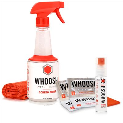 WHOOSH! Screen Cleaner Spray & Microfiber Cloths Bundle | 16.9 & 1 fl oz + 1 Microfiber Cloth (14x14) + 1 Microsuede Cloth (6x6) + 2 Wet Wipes
