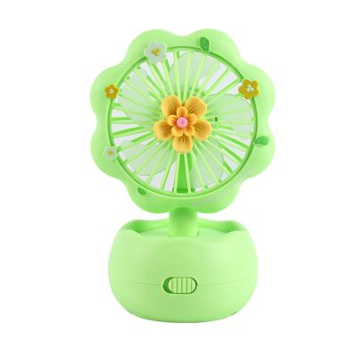 SASKATE Handheld Mini Fan, Kids Small Portable Fan, USB Rechargeable Desktop Silent Cooling(Green Flower Shape)