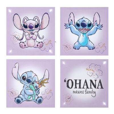 Disney Stitch 4-Pack Canvas LED Wall Art Set,Childrens Hanging Wall Dcor for Bedroom & Playroom, Each Piece 11" x 11"