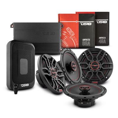 DS18 Complete Car Sound Upgrade - 4X Coaxial Speakers with Under Seat Subwoofer and Amplifier for Immersive Audio