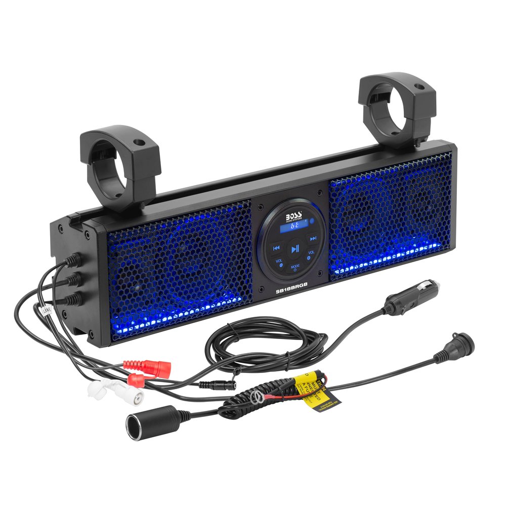 BOSS Audio Systems SB18BRGB ATV UTV Sound Bar System - 18 Inches Wide, IPX5 Rated Weatherproof, Bluetooth Audio, Amplified, 4 inch Speakers, 1 Inch Tweeters, USB Port, RGB Multicolor Illumination