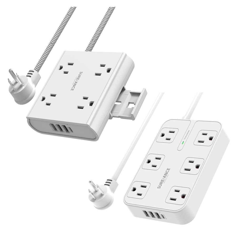 Sureance Surge Protector Power Strip - AC Outlets, USB-A Ports, USB-C, Surge Protection, Mountable, Compatible with Phone 15/16 Series - ETL Certified for Home, Office,Dorm, Gaming
