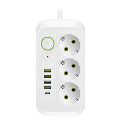 Power Strip Multiple Outlets 2500W Extension Cord Surge Protector with 2/3M Cable, 3 Power Outlets & 5 USB Ports - Power Socket for Home Office Travel College Dorm Room Essentials (White 5M)