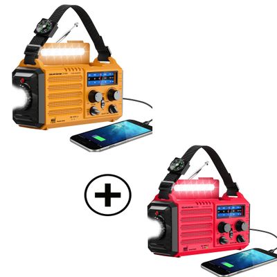 Emergency Radio with NOAA Weather Alert, Portable Solar Hand Crank AM/FM Radio(Yellow+RED)