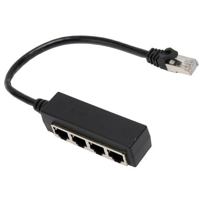 Estink RJ45 Ethernet Splitter Cable, Black 4 x RJ45 Net Port, Ethernet Cable Splitter ABS PCB, for Laptop, Computer, Router, Switch