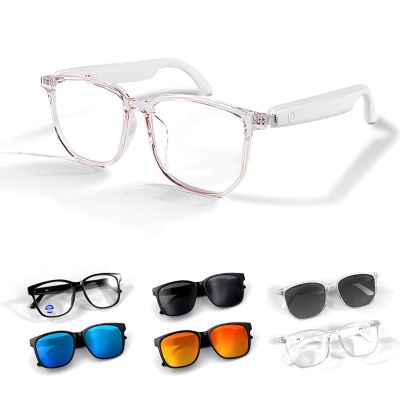 Xmenha Smart Bluetooth Glasses for Women Men with Speakers Bluetooth Smart Eyeglasses Eye Glasses Frames for Women Interchangeable Lens for iPhone Android White