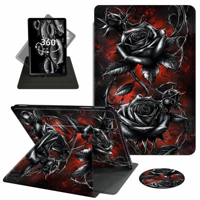ACWDMKH for Amazon Fire Max 11 Tablet Case,(13th Generation, 2023 Release) 360 Degree Rotating Swivel PU Leather Stand Flip Folio Cover with Auto Wake/Sleep Case for Fire Max 11,Red Black Rose