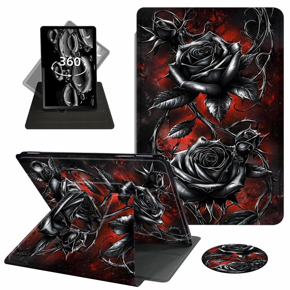 ACWDMKH for Amazon Fire Max 11 Tablet Case,(13th Generation, 2023 Release) 360 Degree Rotating Swivel PU Leather Stand Flip Folio Cover with Auto Wake/Sleep Case for Fire Max 11,Red Black Rose