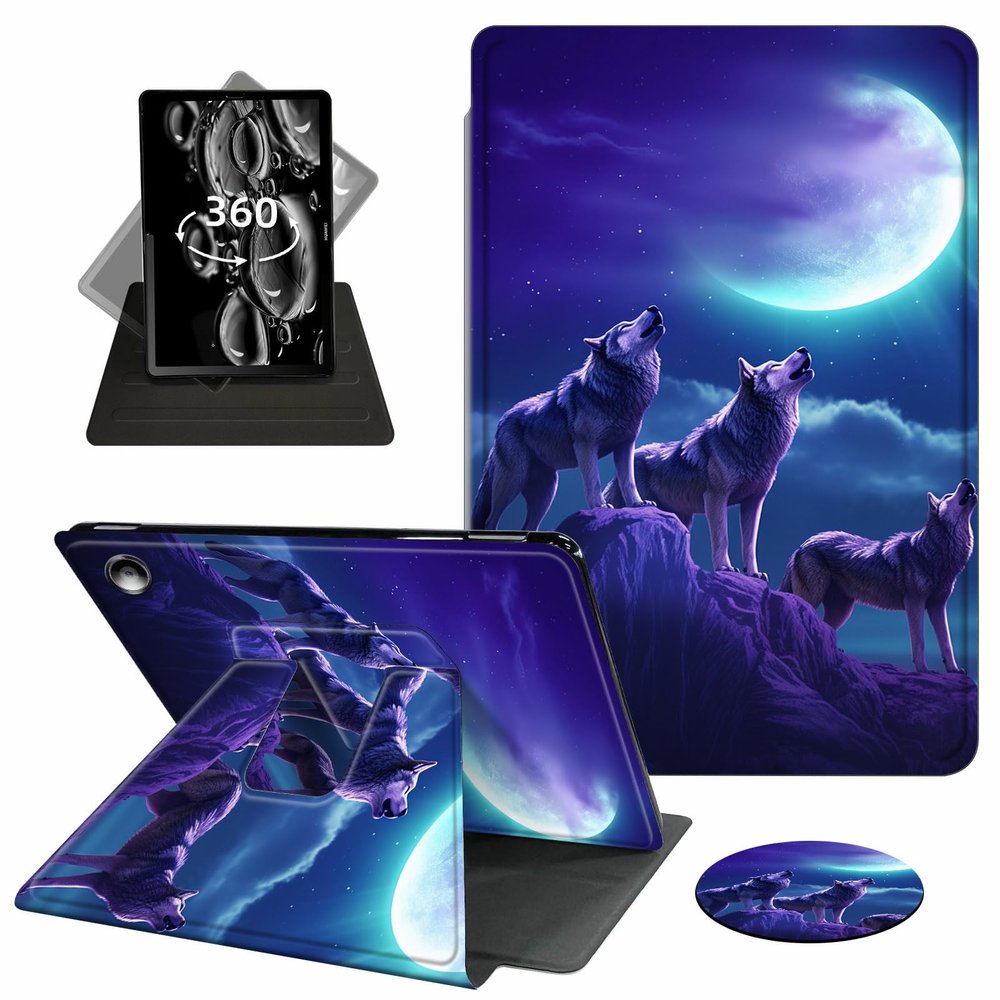 ACWDMKH for Amazon Fire Max 11 Tablet Case,(13th Generation, 2023 Release) 360 Degree Rotating Swivel PU Leather Stand Flip Folio Cover with Auto Wake/Sleep Case for Fire Max 11,Moon Blue Wolf