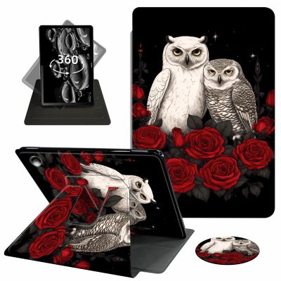 ACWDMKH for Amazon Fire Max 11 Tablet Case,(13th Generation, 2023 Release) 360 Degree Rotating Swivel PU Leather Stand Flip Folio Cover with Auto Wake/Sleep Case for Fire Max 11,Owl Red Flower