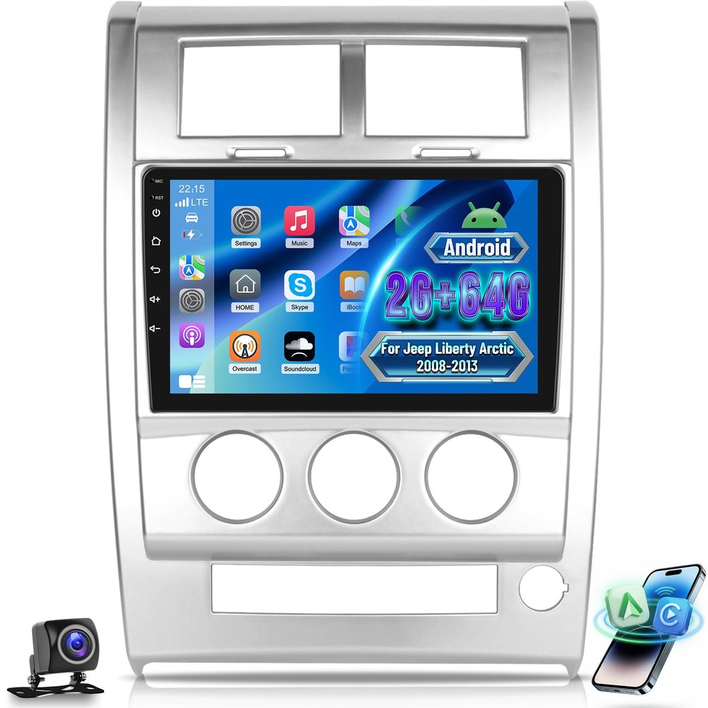 [2+64G] Android Car Radio for Jeep Liberty Arctic 2008-2013 - Wireless Carplay and Android Auto - 10.1 Inch Touchscreen Car Stereo with DSP/Multiple UI/WiFi/GPS/SWC + AHD Backup Camera