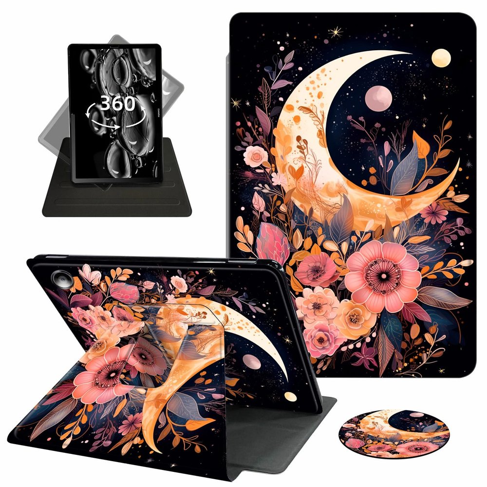 ACWDMKH for Amazon Fire Max 11 Tablet Case,(13th Generation, 2023 Release) 360 Degree Rotating Swivel PU Leather Stand Flip Folio Cover with Auto Wake/Sleep Case for Fire Max 11,Pink Flower Moon