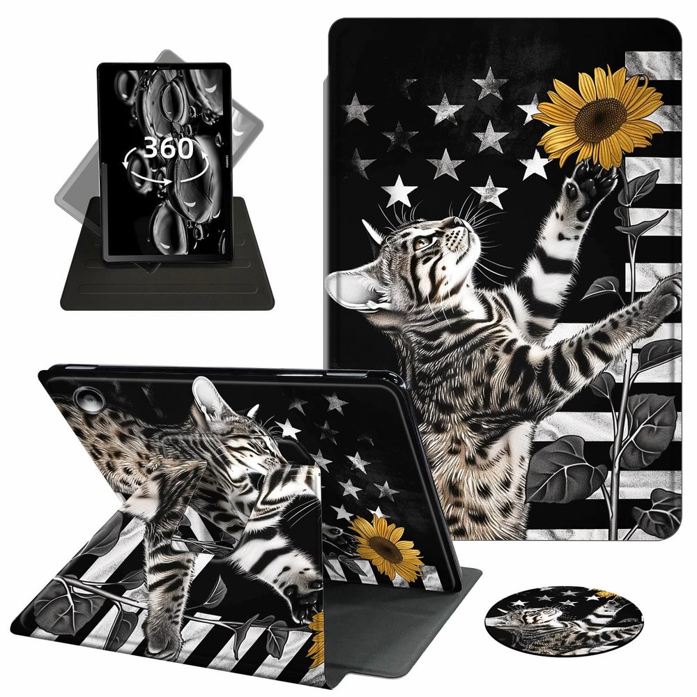 ACWDMKH for Amazon Fire Max 11 Tablet Case,(13th Generation, 2023 Release) 360 Degree Rotating Swivel PU Leather Stand Flip Folio Cover with Auto Wake/Sleep Case for Fire Max 11,American Flag Cat