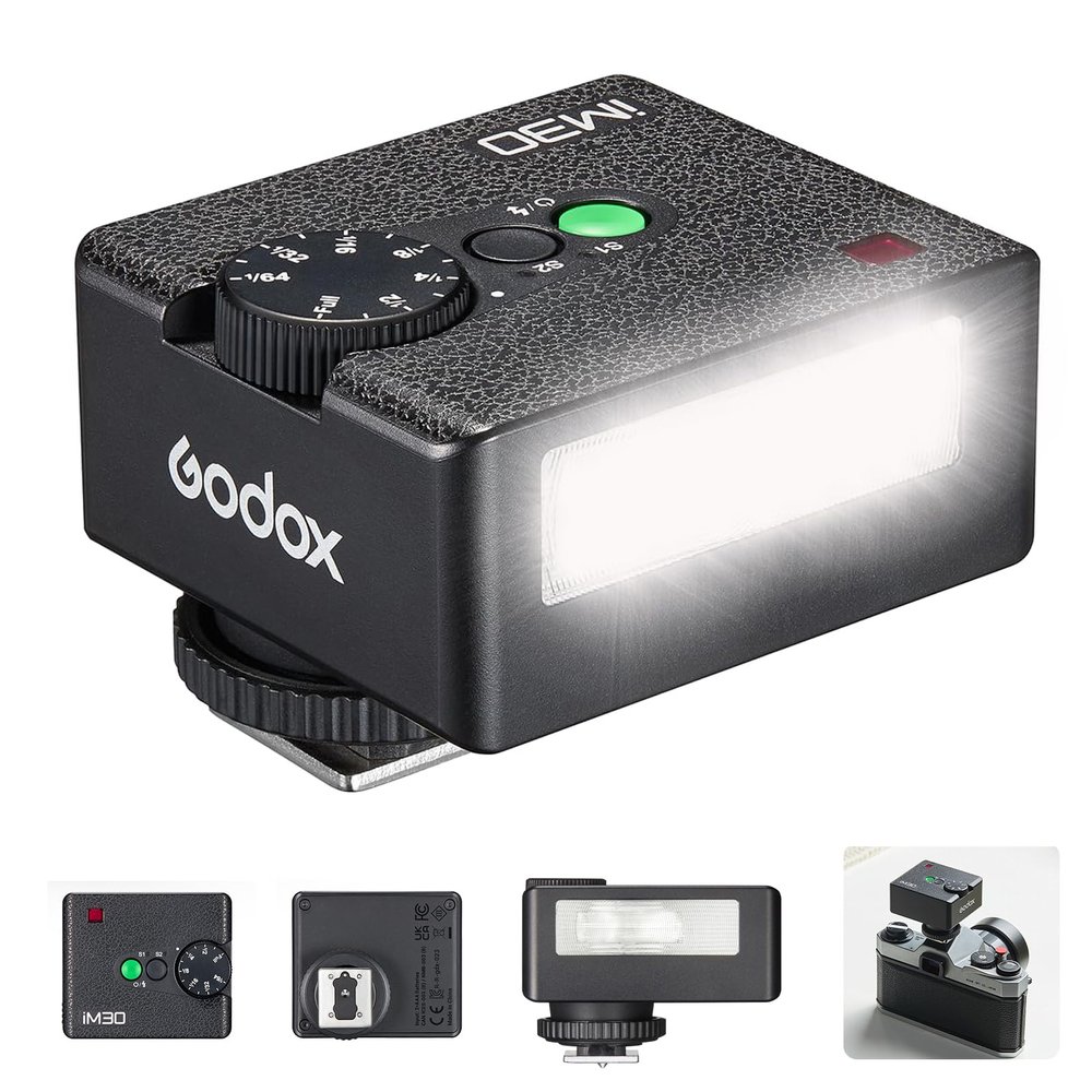 GODOX iM30 Mini Flash, Mini Godox Flash Speedlite 6500K200K GN15, 230 Full Power Flashes, S1/S2 Optical Control, 7 Power Levels, for Canon Nikon Sony Fuji Olympus Single Contact Hotshoe Cameras