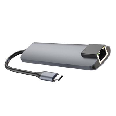 Mikikit Type-c Adapter with Pd Charging and Network Hub Compact USB Docking Station for Laptop and Computer Durable Design No Drivers Required