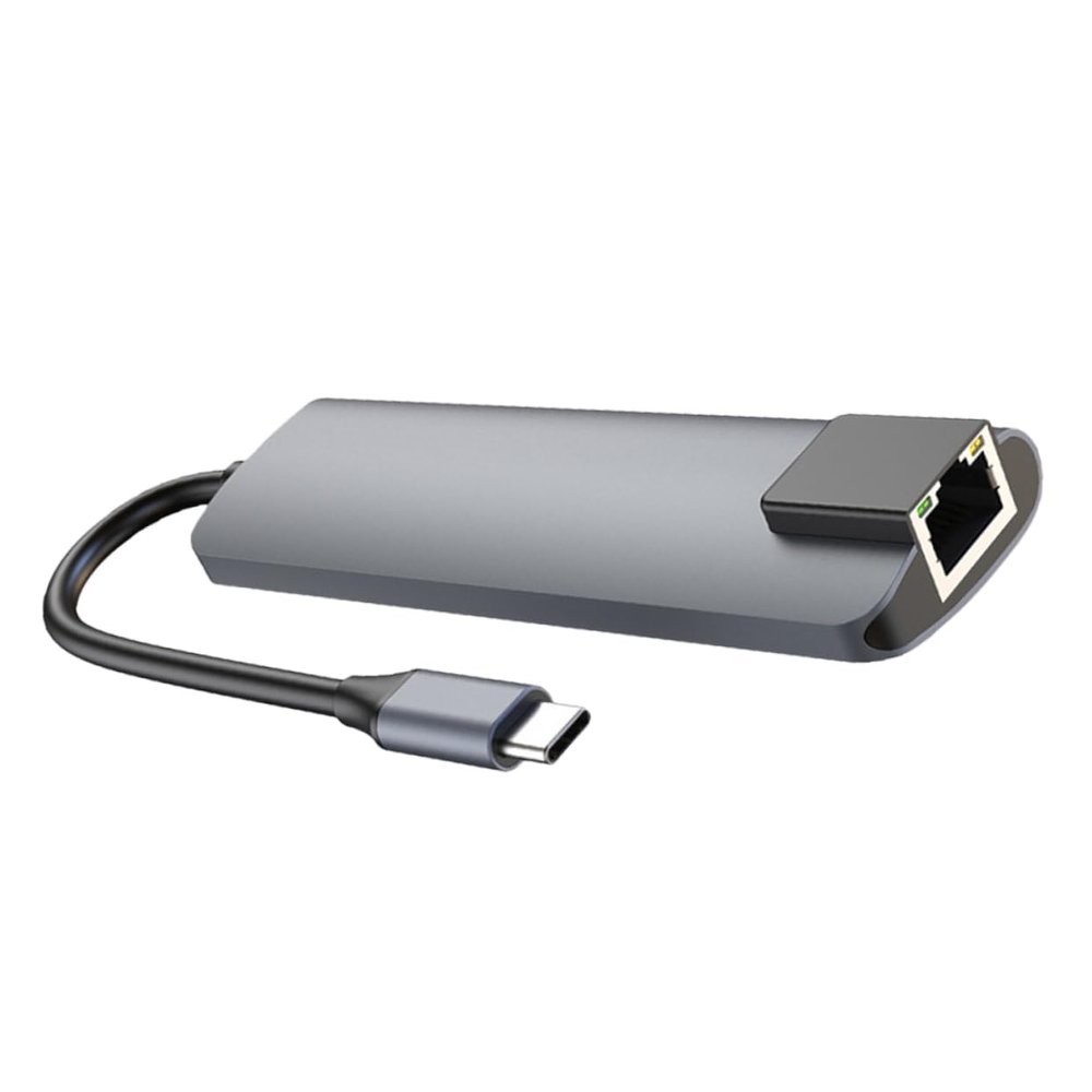 Mikikit Type-c Adapter with Pd Charging and Network Hub Compact USB Docking Station for Laptop and Computer Durable Design No Drivers Required