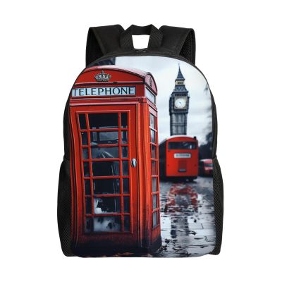 DJUETRUI Backpack for Men Women Lightweight Travel Backpack England UK Retro London Telephone Carry On Backpack Laptop Backpack Casual Daypack