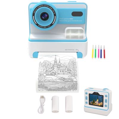 ASHATA Kids Camera Instant Print,1080P Kids Instant Cameras, 48MP 16X Digital Zoom Flash Timing Function Dual Lens 2.4 Inch Screen Photo Video Camera, 1200mAh Battery (Blue)
