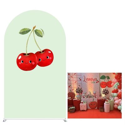 Aerdce Cherry Theme Arch Backdrop Cover Chiara Backdrops Mint Green Stretchy Arched Stands Covers for Baby Birthday Party Decoration(Only Cover)