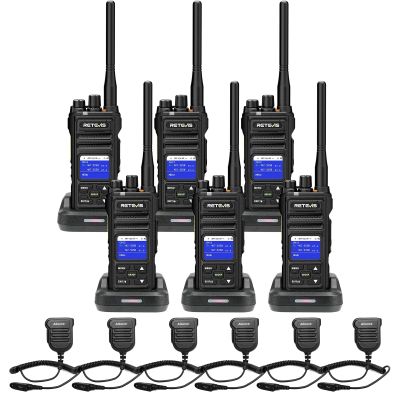 Retevis NR30S Radios(6Pack) Bundle with Speaker Mic(6Pack), High Power GMRS 2 Way Radio Long Range, IP67 Waterproof Two Way Radios, Noise Canceling, Group Call, for Construction