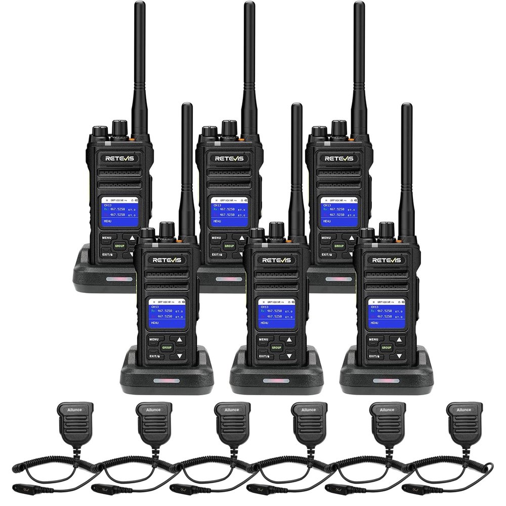Retevis NR30S Radios(6Pack) Bundle with Speaker Mic(6Pack), High Power GMRS 2 Way Radio Long Range, IP67 Waterproof Two Way Radios, Noise Canceling, Group Call, for Construction